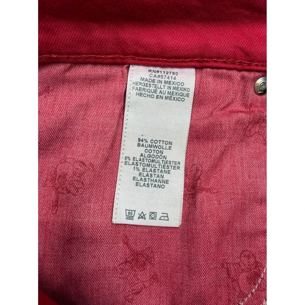 True Religion Ricky Flap Red Relaxed Straight Denim Shorts Mens 42 Raw Hem